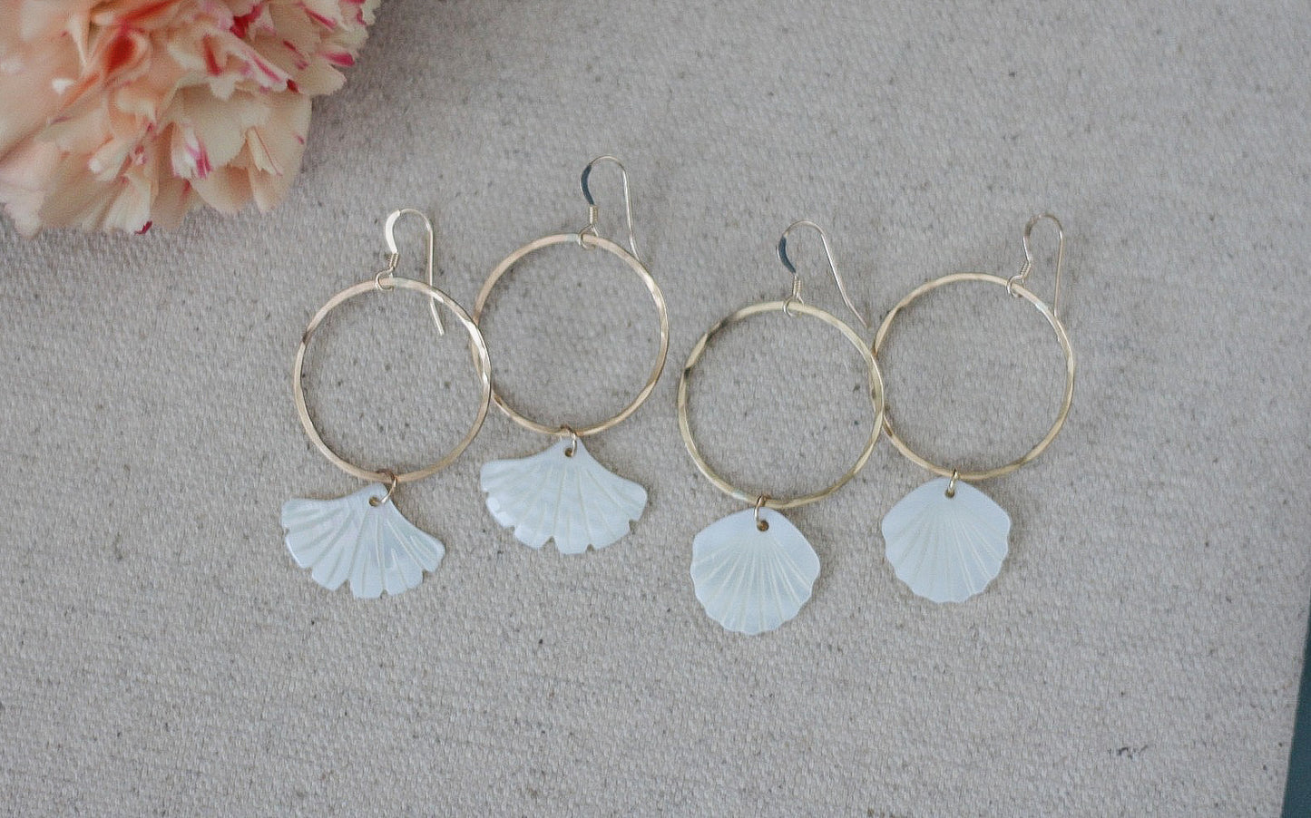 Flower Mother of Pearl Hoop Earrings