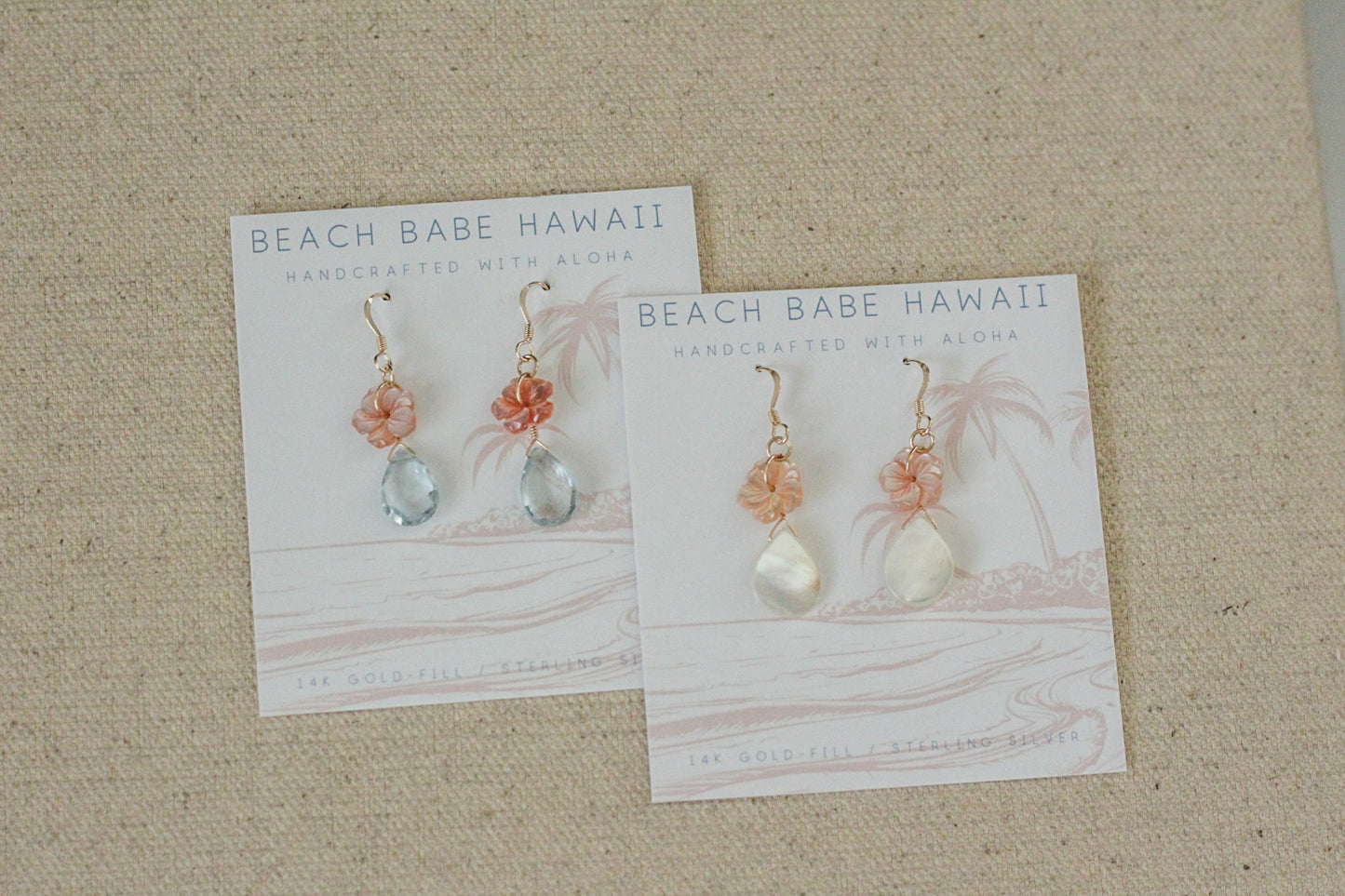 Mother of Pearl & Pink Hibiscus Dangle Earrings