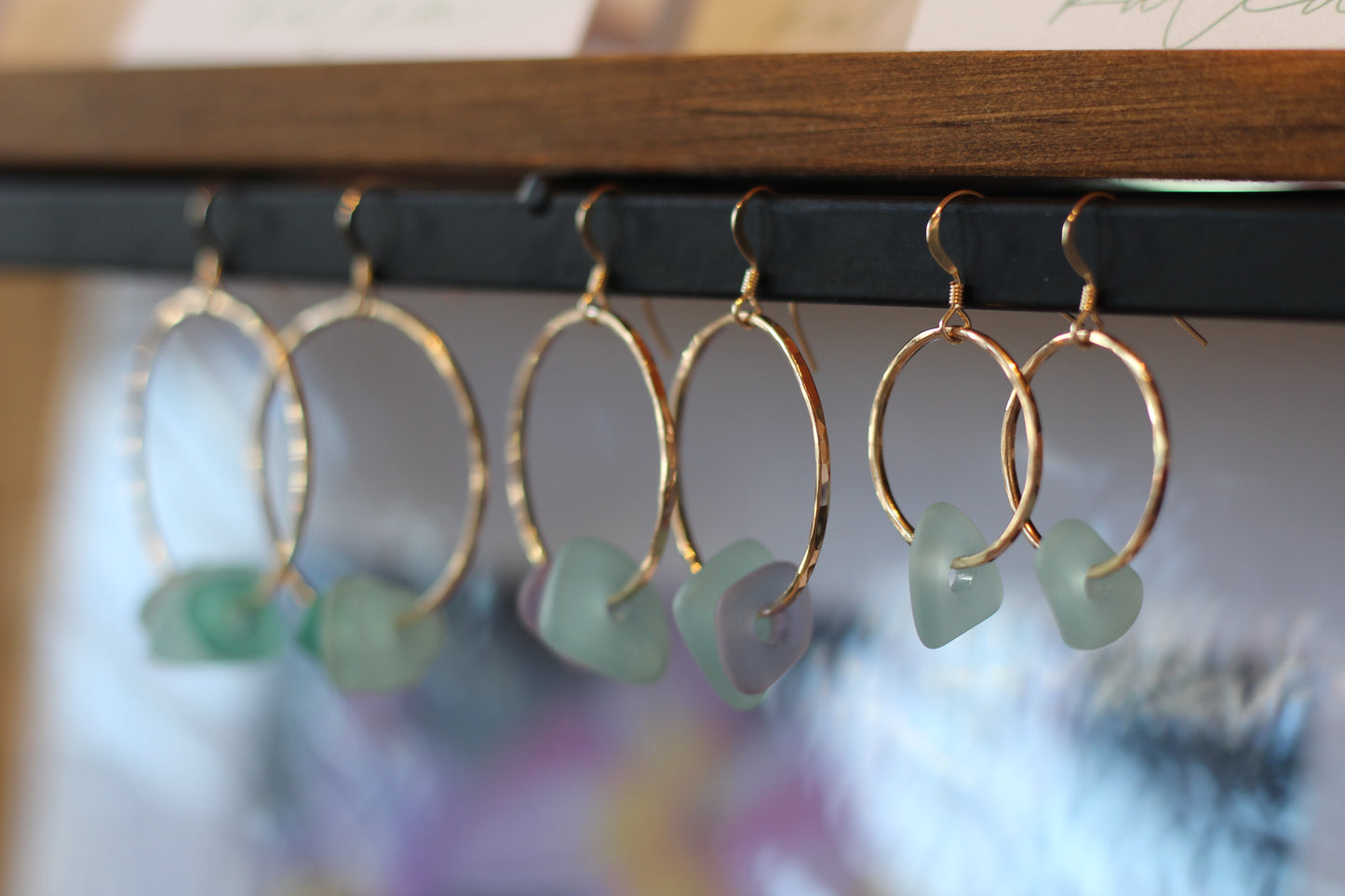 Sea Glass Hoop Earrings 14k Gold Fill