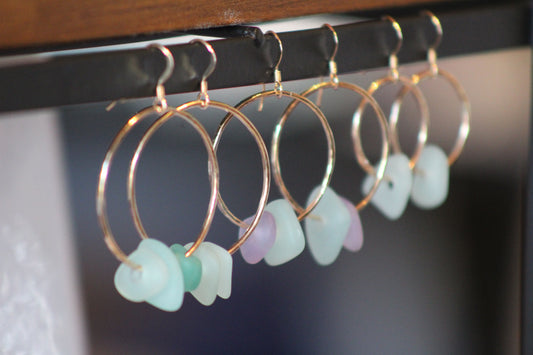 Sea Glass Hoop Earrings 14k Gold Fill