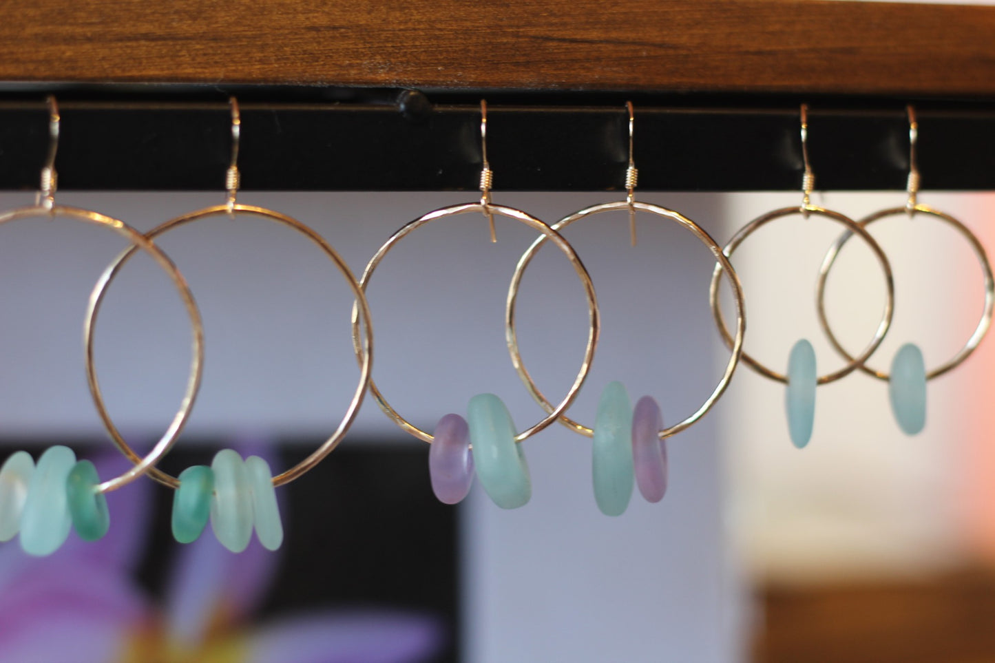 Sea Glass Hoop Earrings 14k Gold Fill