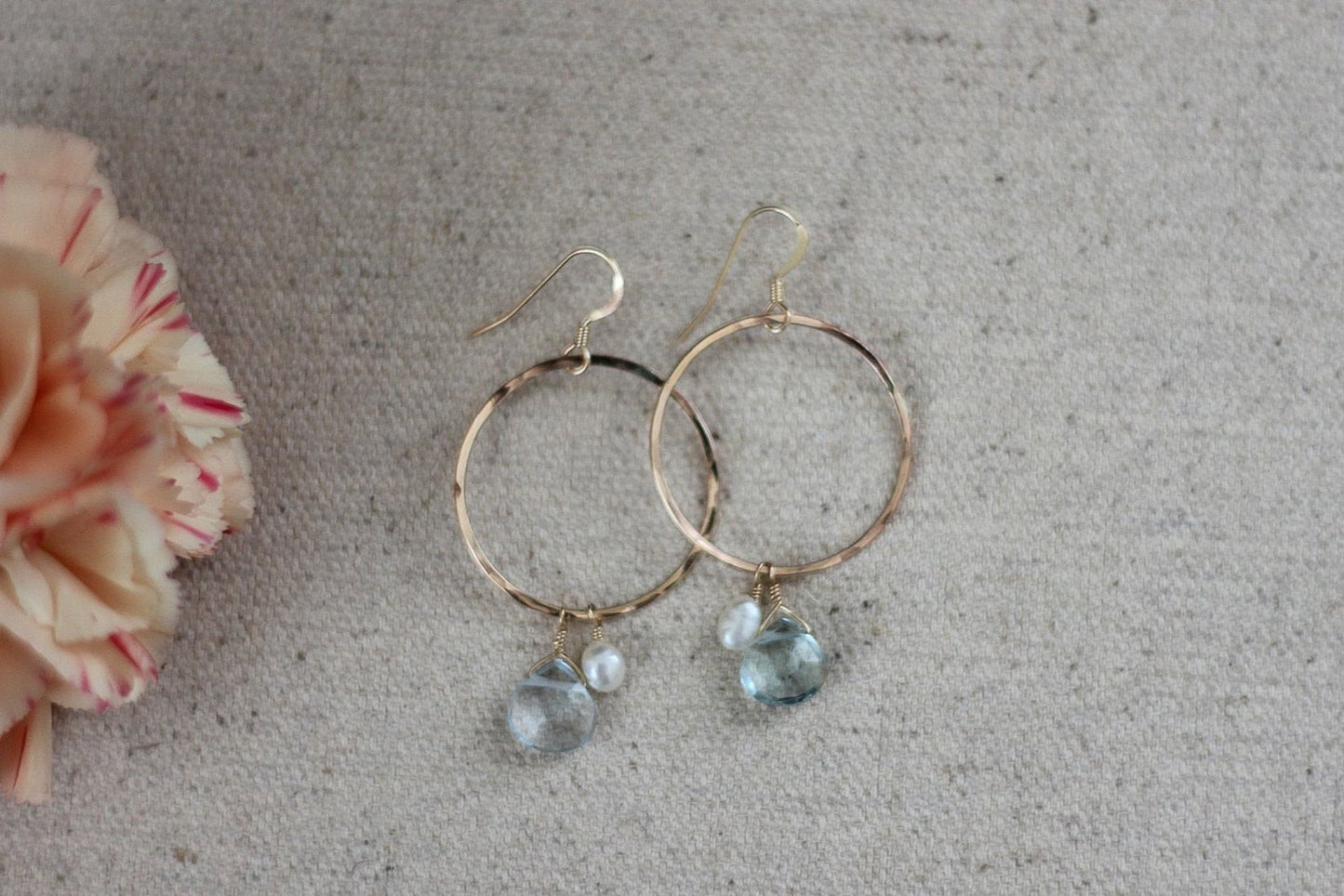 Aquamarine and Freshwater Pearl Hoop Earrings