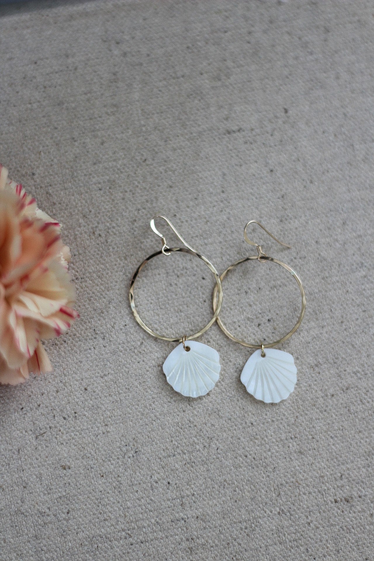 Seashell Mother of Pearl Hoop Dangle Earrings