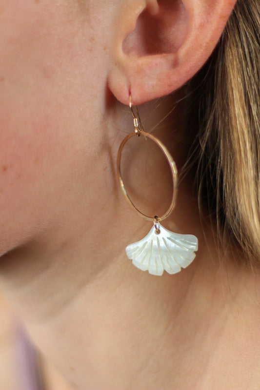 Flower Mother of Pearl Hoop Earrings