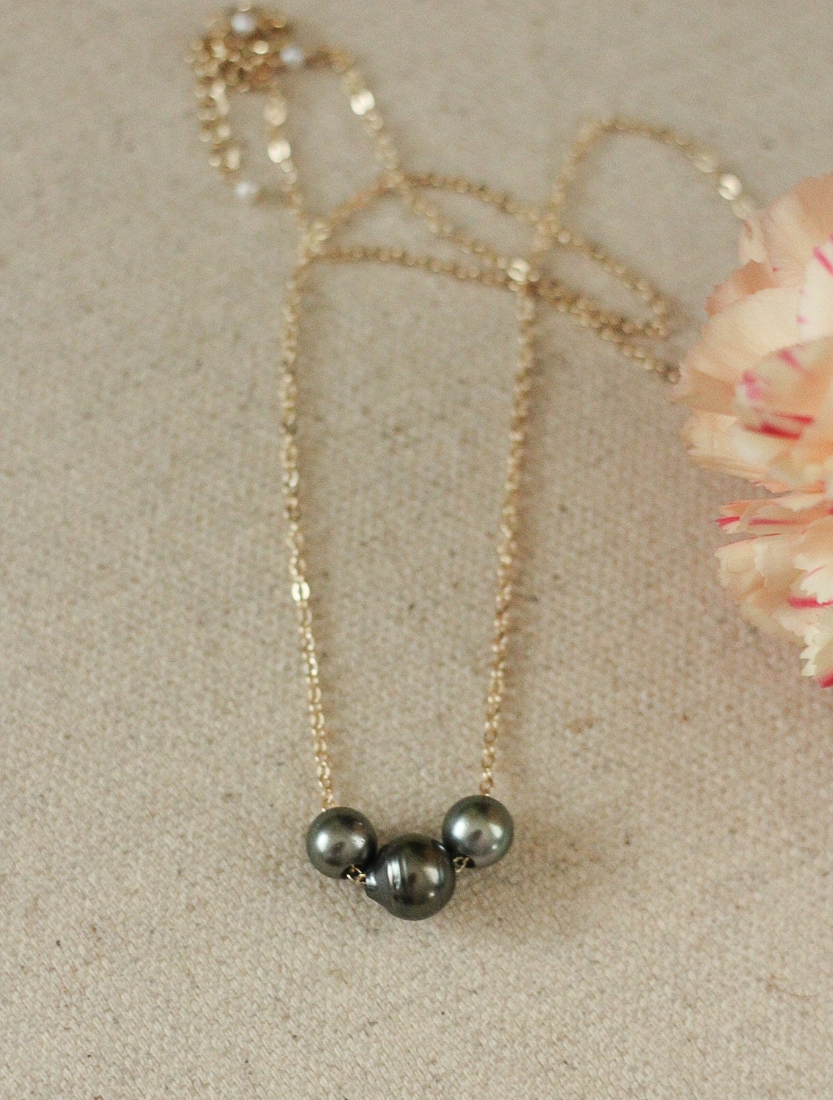 Triple Tahitian Pearl Necklace 14k Gold-Fill